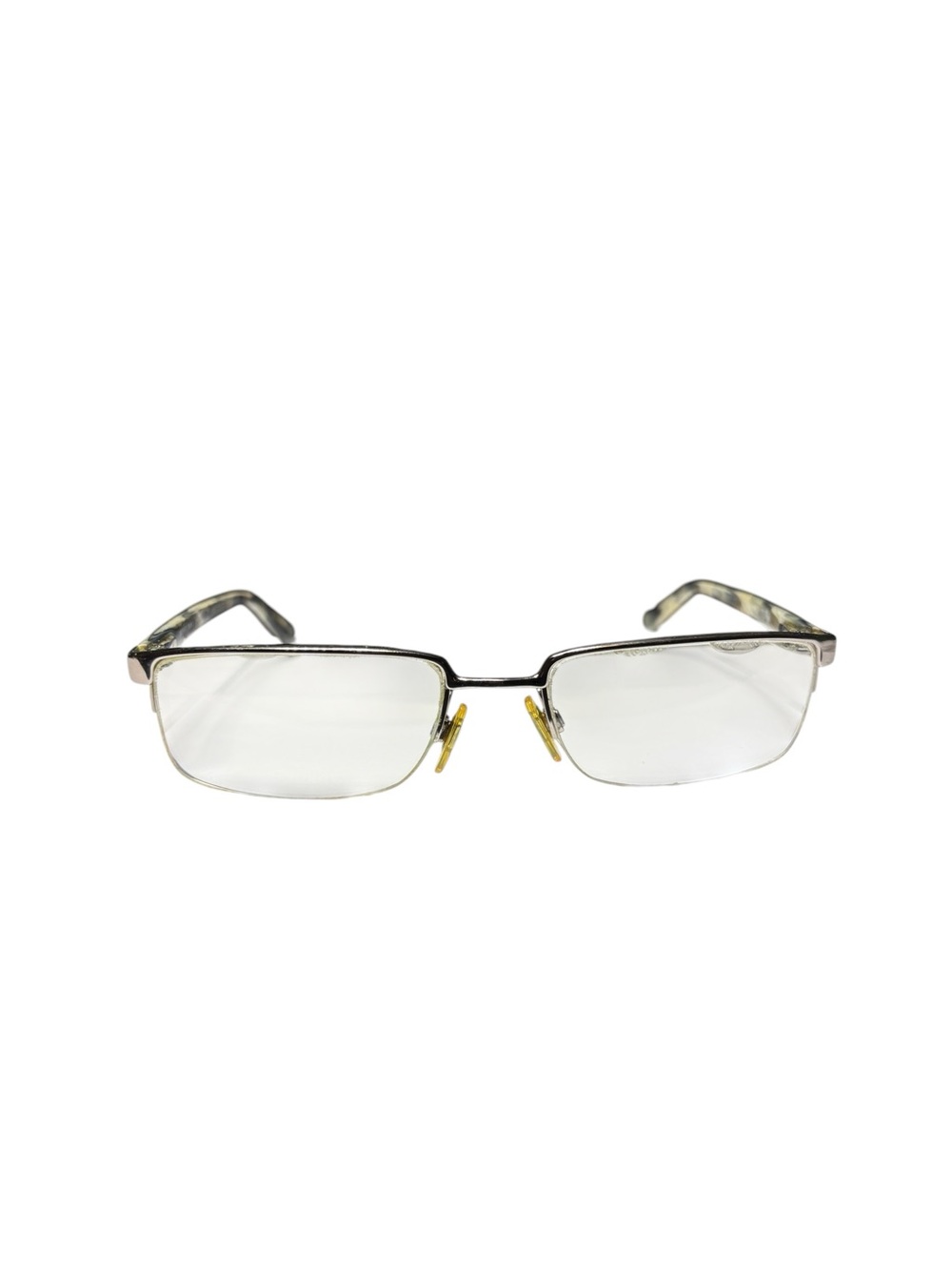 Burberry Silver‎ Rectangular Semi-Rimless Glasses with Patterned Temples